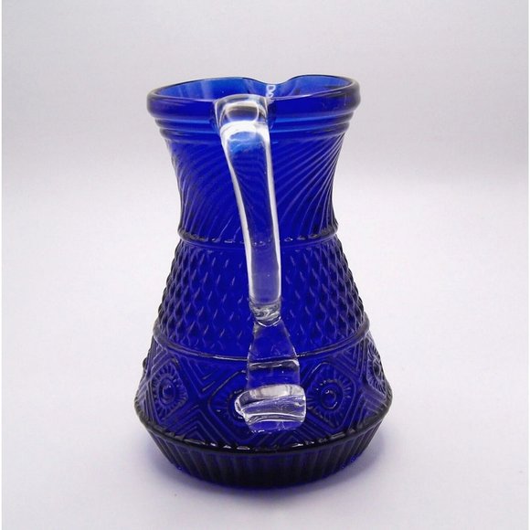 Cobalt Blue Pilgrim Glass Creamer Pitcher Hand Blown Applied Handle Vintage 4.5" - Picture 6 of 6